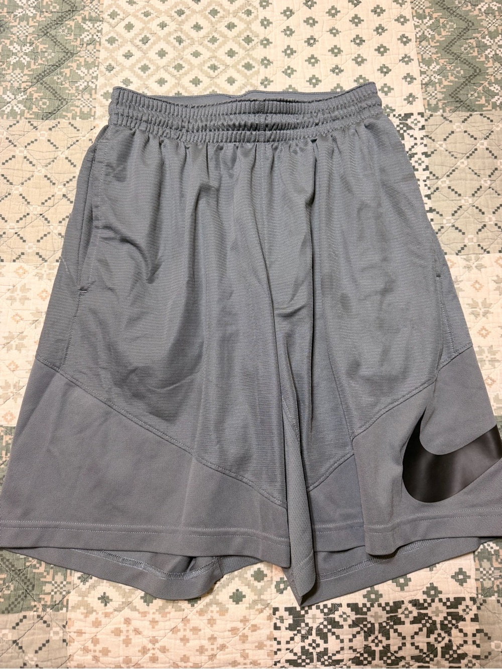 Nike Men's Gray Athletic Shorts with Black Swoosh